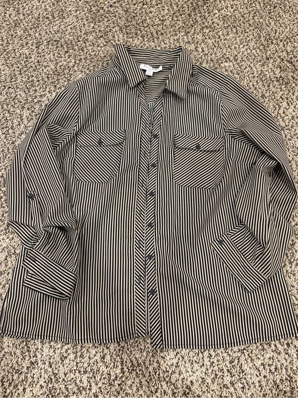 Striped Button-Up Shirt - Black and Light Tan